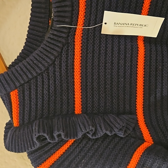 Banana Republic Navy striped knit ruffle sweater - Picture 4 of 4